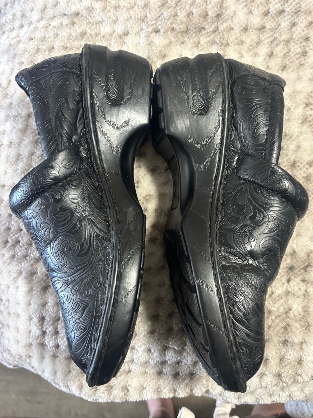 Black Embossed Leather Clogs